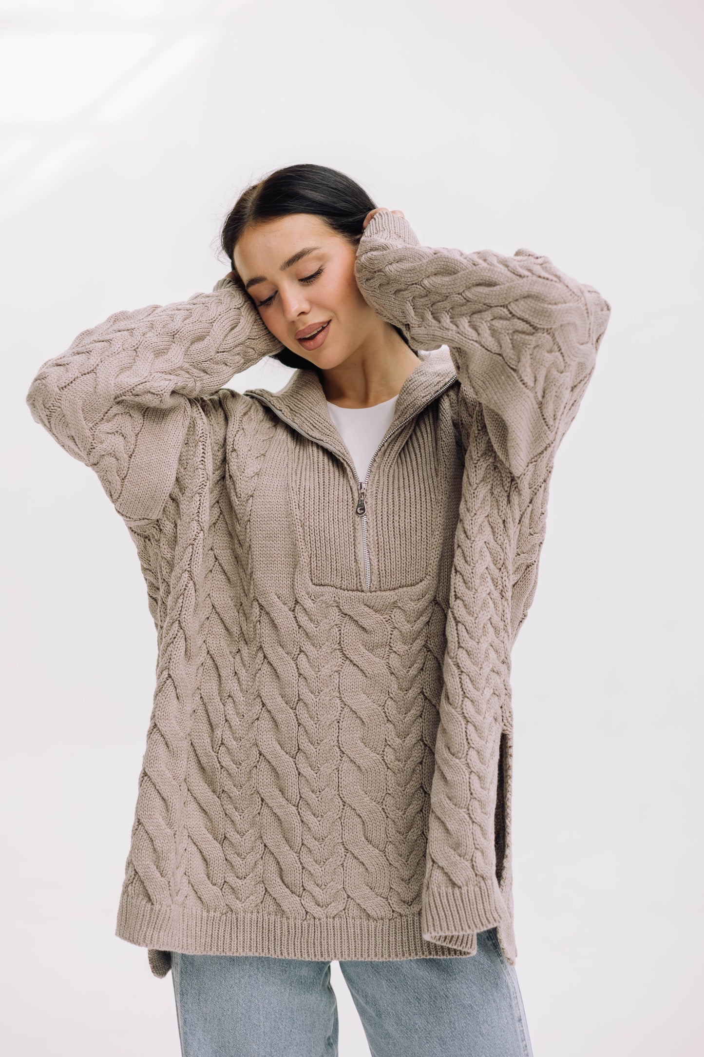 Braided Half-Zip Sweater - Beige