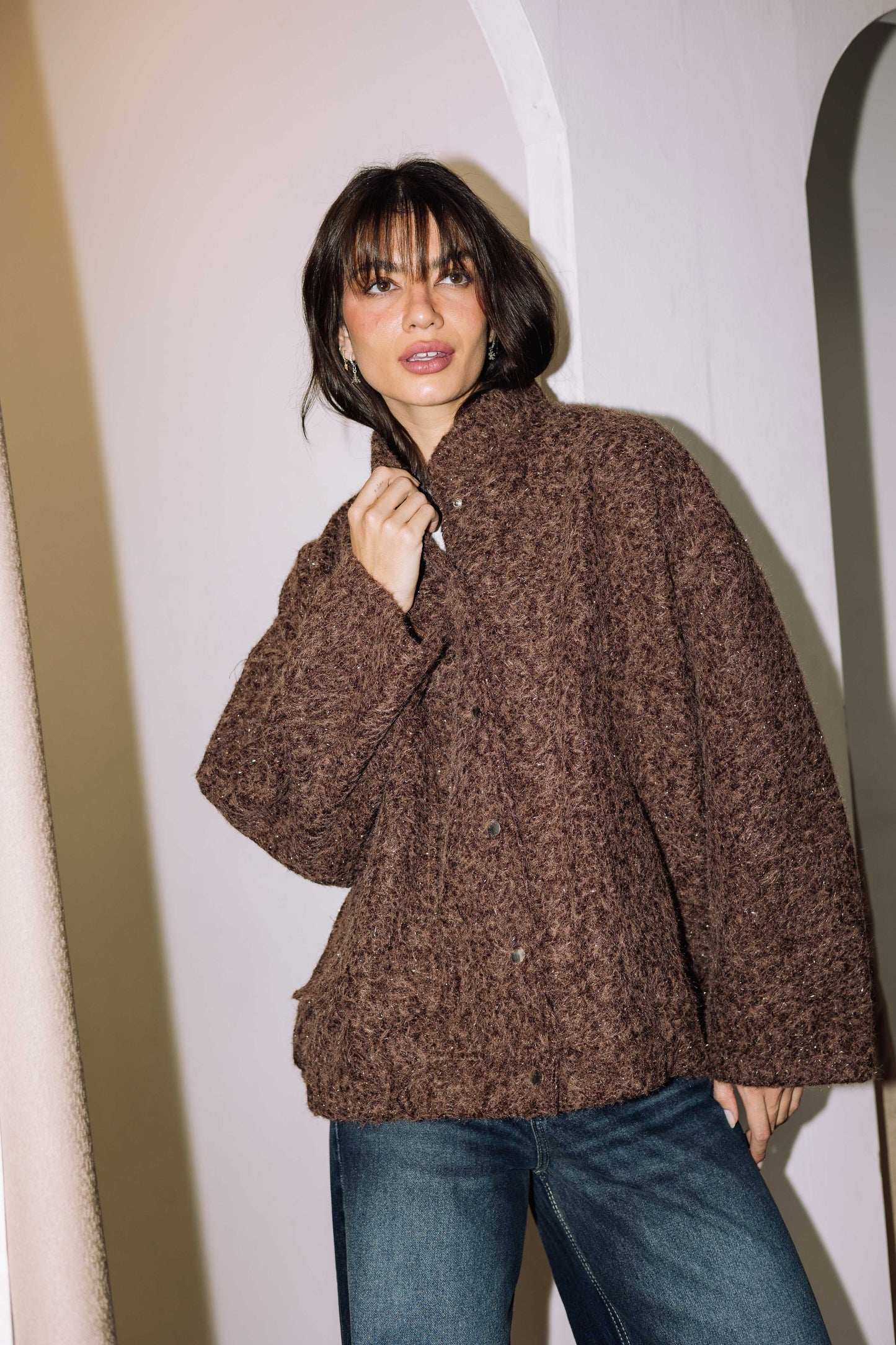 Shimmer Fluff-On Jacket - Chocolate