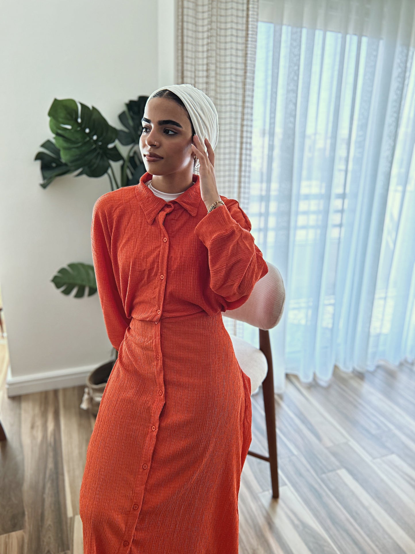 Crinkled Dress - Orange