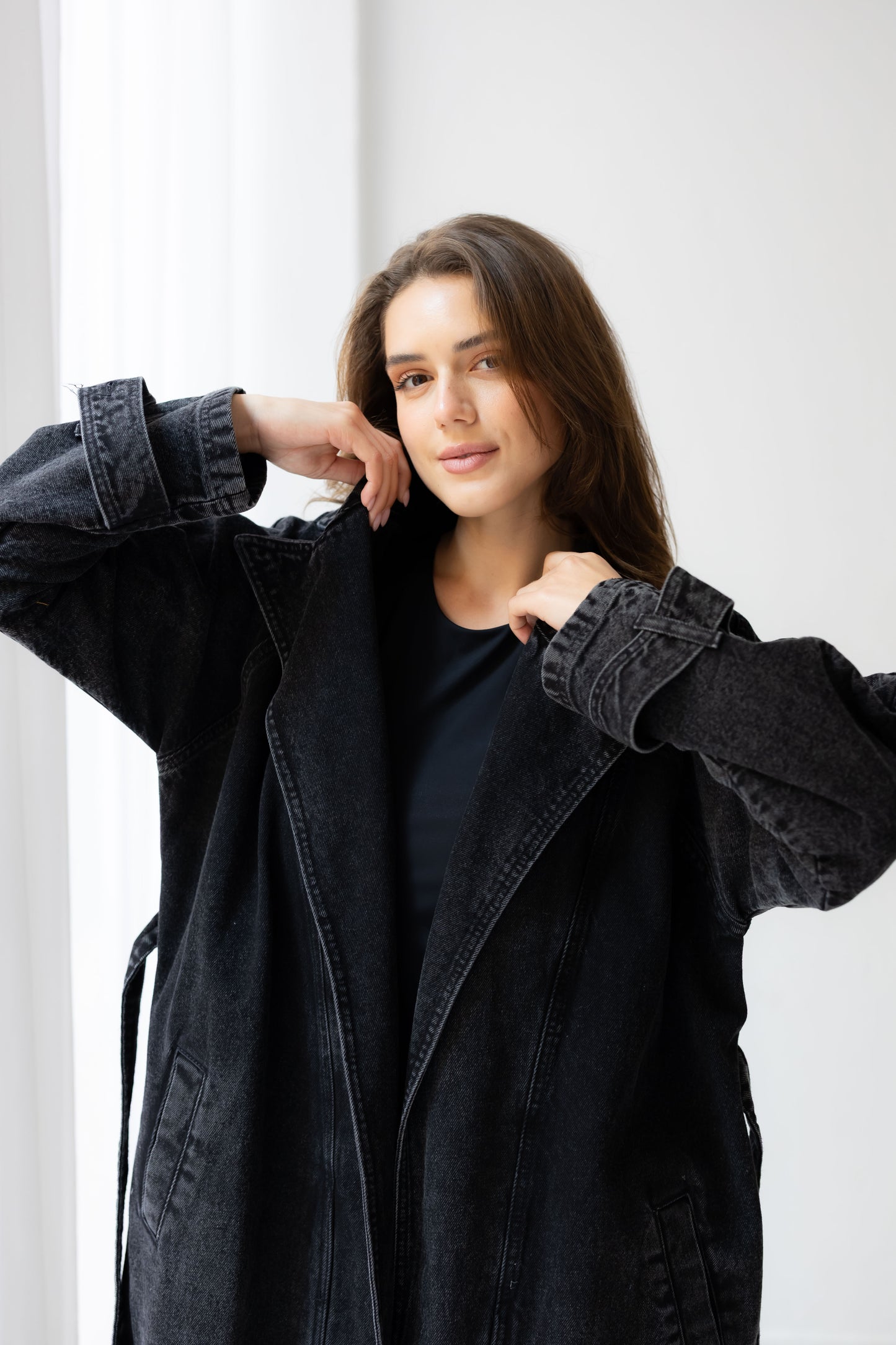 Neat-Fit Denim Coat - Ash Black