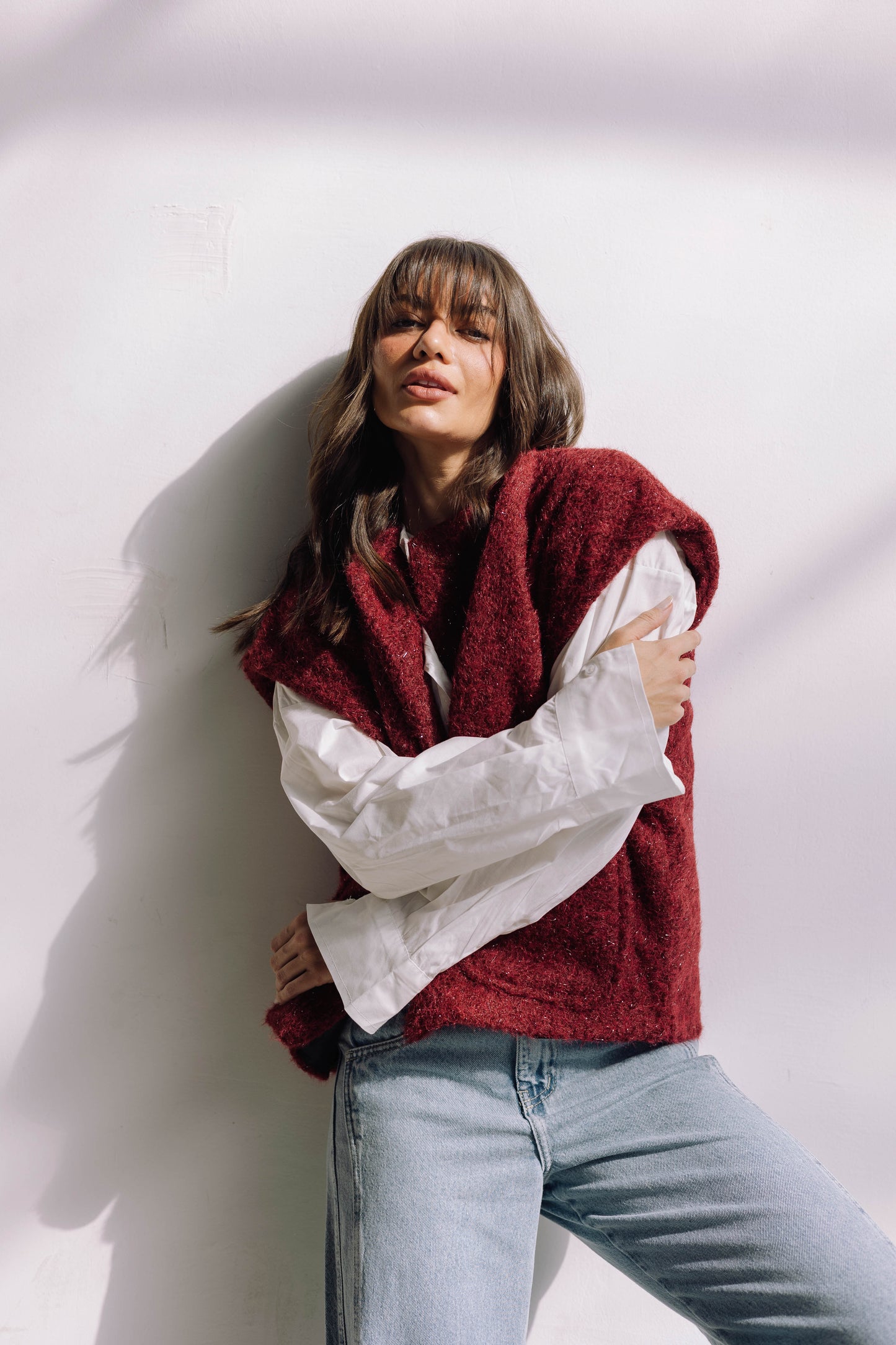 Shimmer Base Edit Vest - Mulberry Red