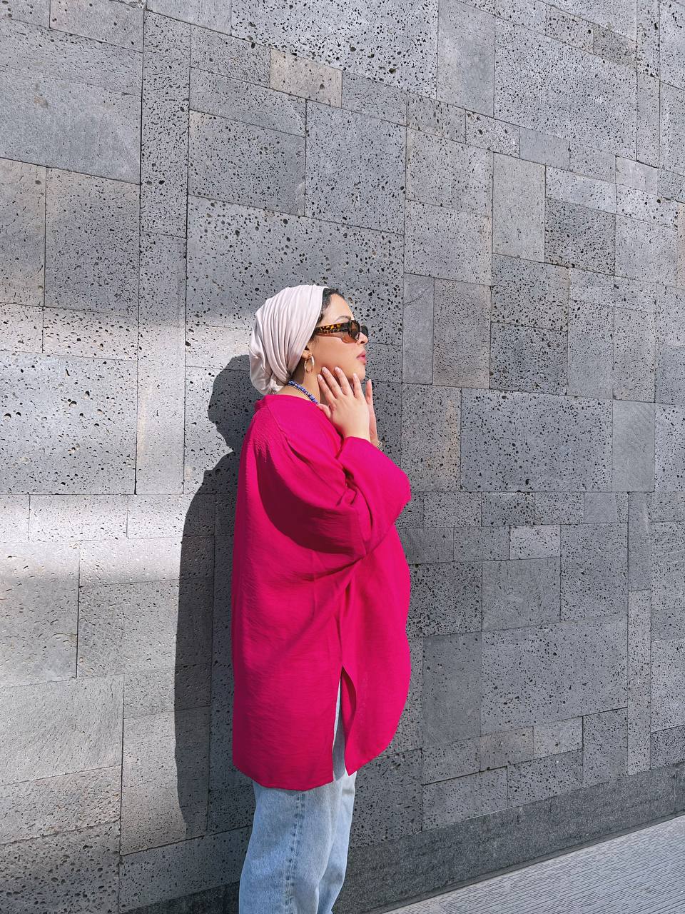 Notched neck shirt - Hot pink