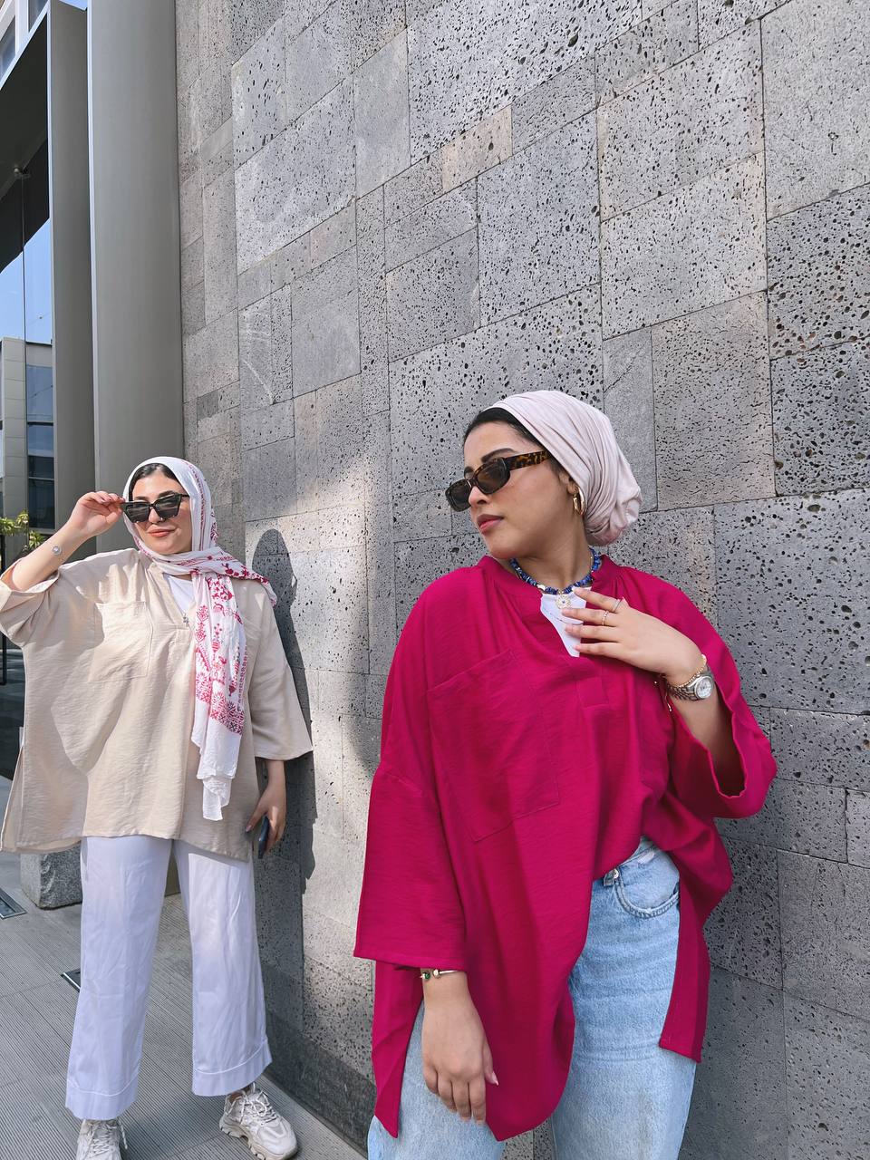 Notched neck shirt - Hot pink