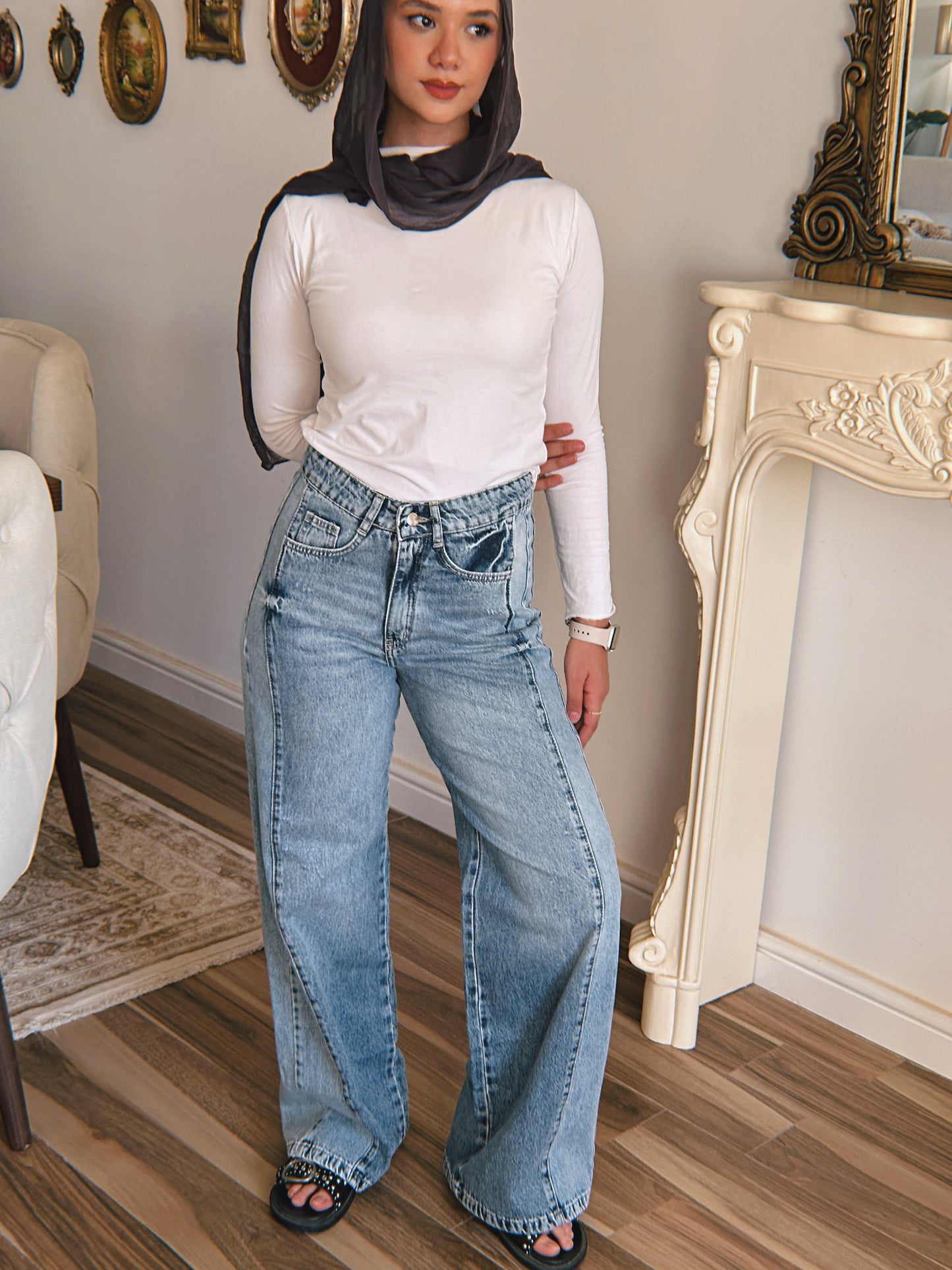 Split Tone Denim Pants