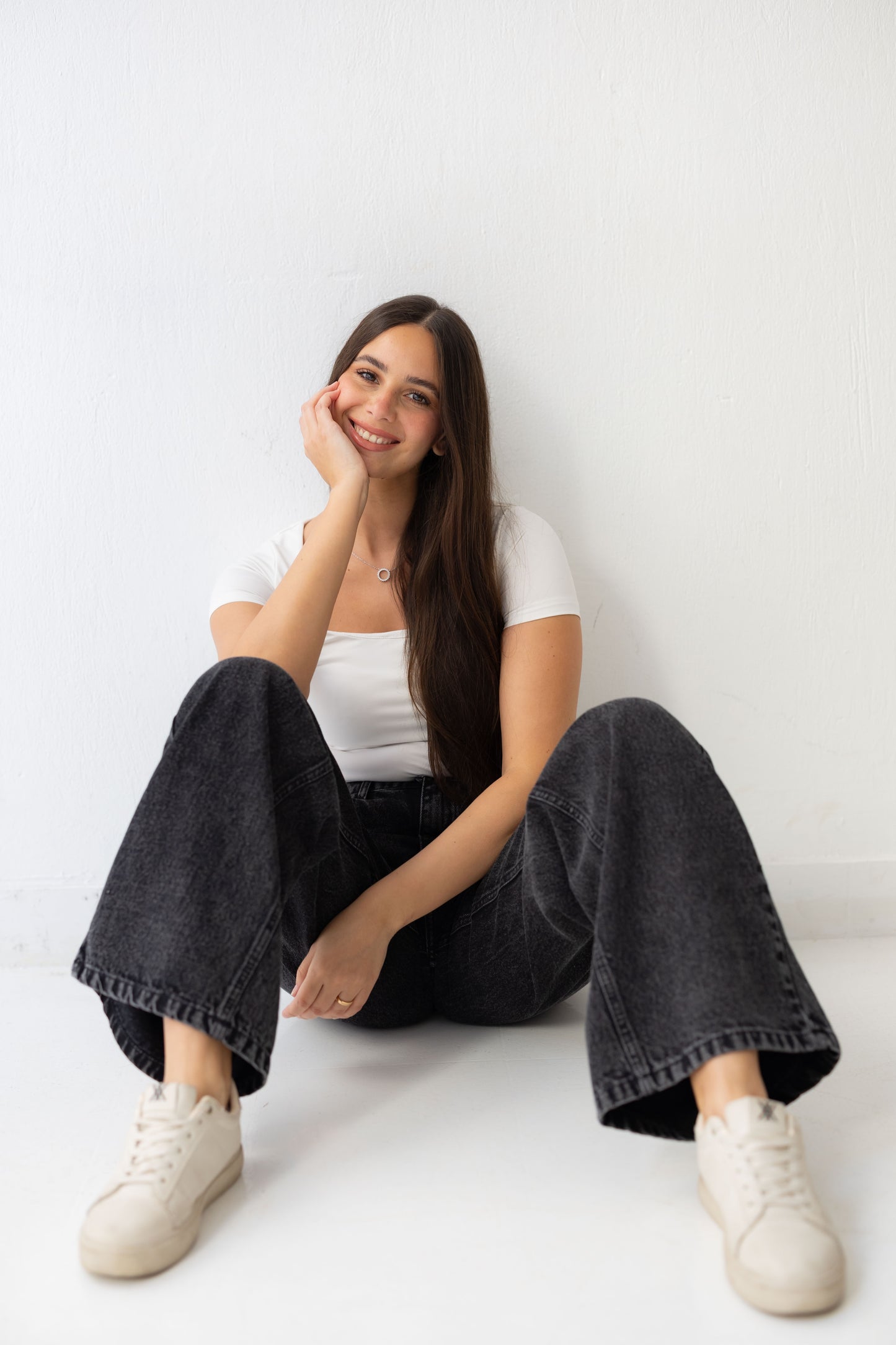 Wide Flow Denim Pants - Ash Black