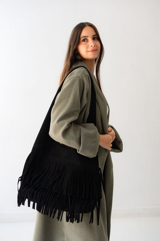 The Boho Fringe Bag - Midnight Black