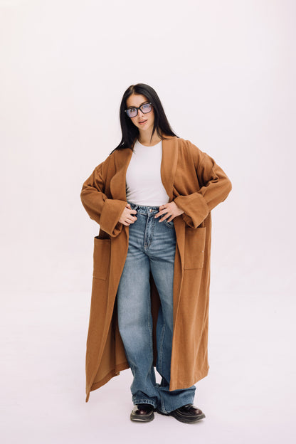 Cardigan Coat - Caramel Brown
