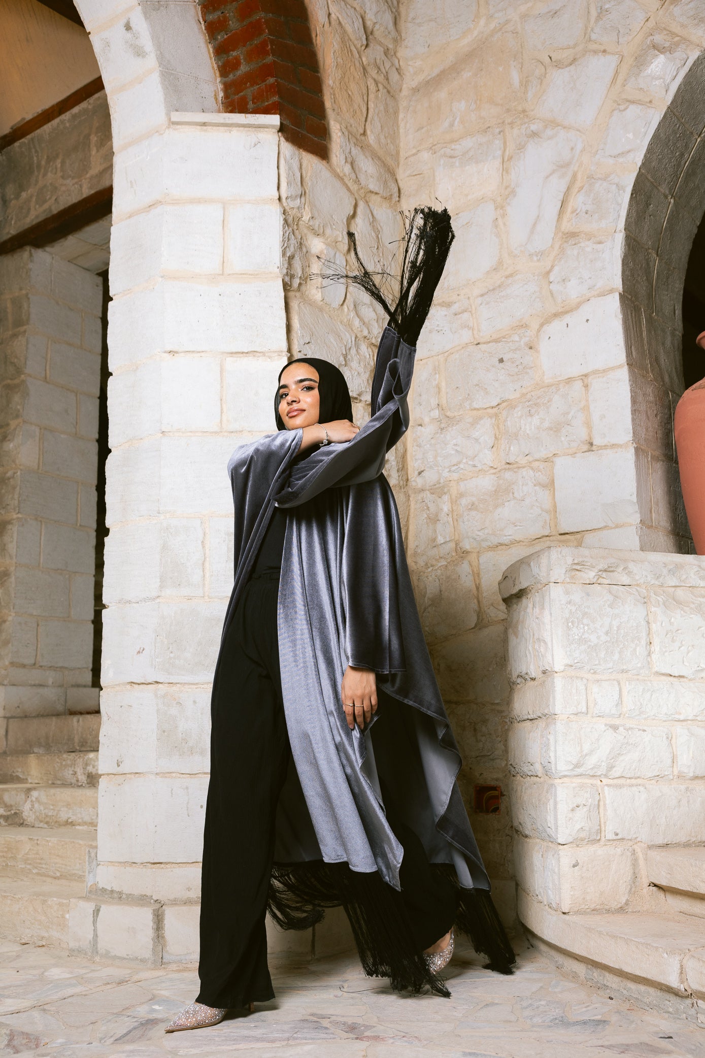 Fringe Edit Kaftan - Silver Grey