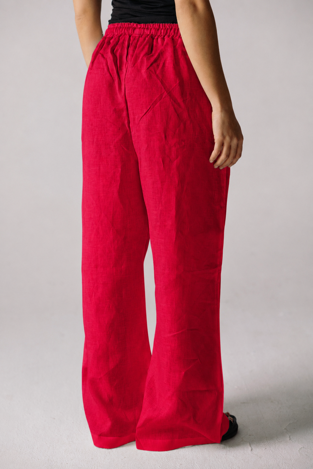 Pure Linen Pants - Crimson Red