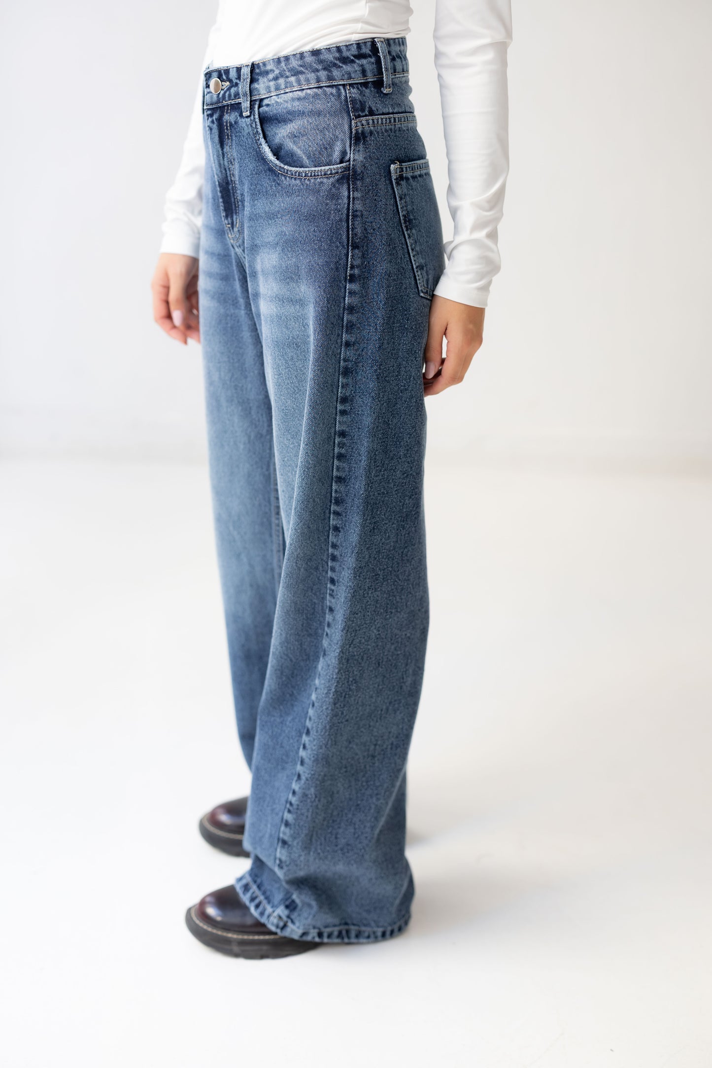 Wide Flow Denim Pants - Vintage Blue