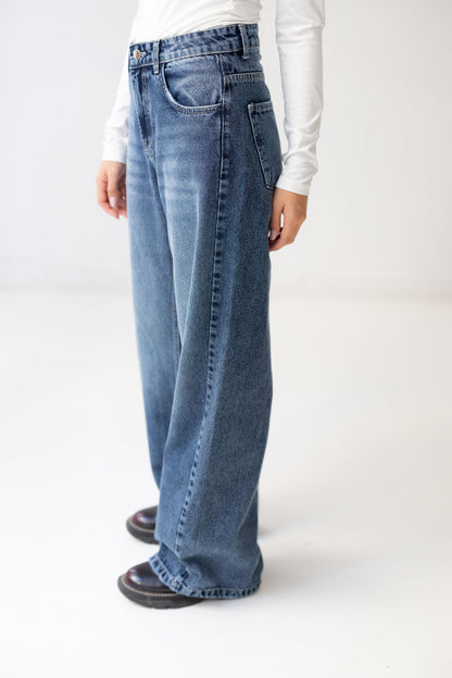 Wide Flow Denim Pants - Vintage Blue