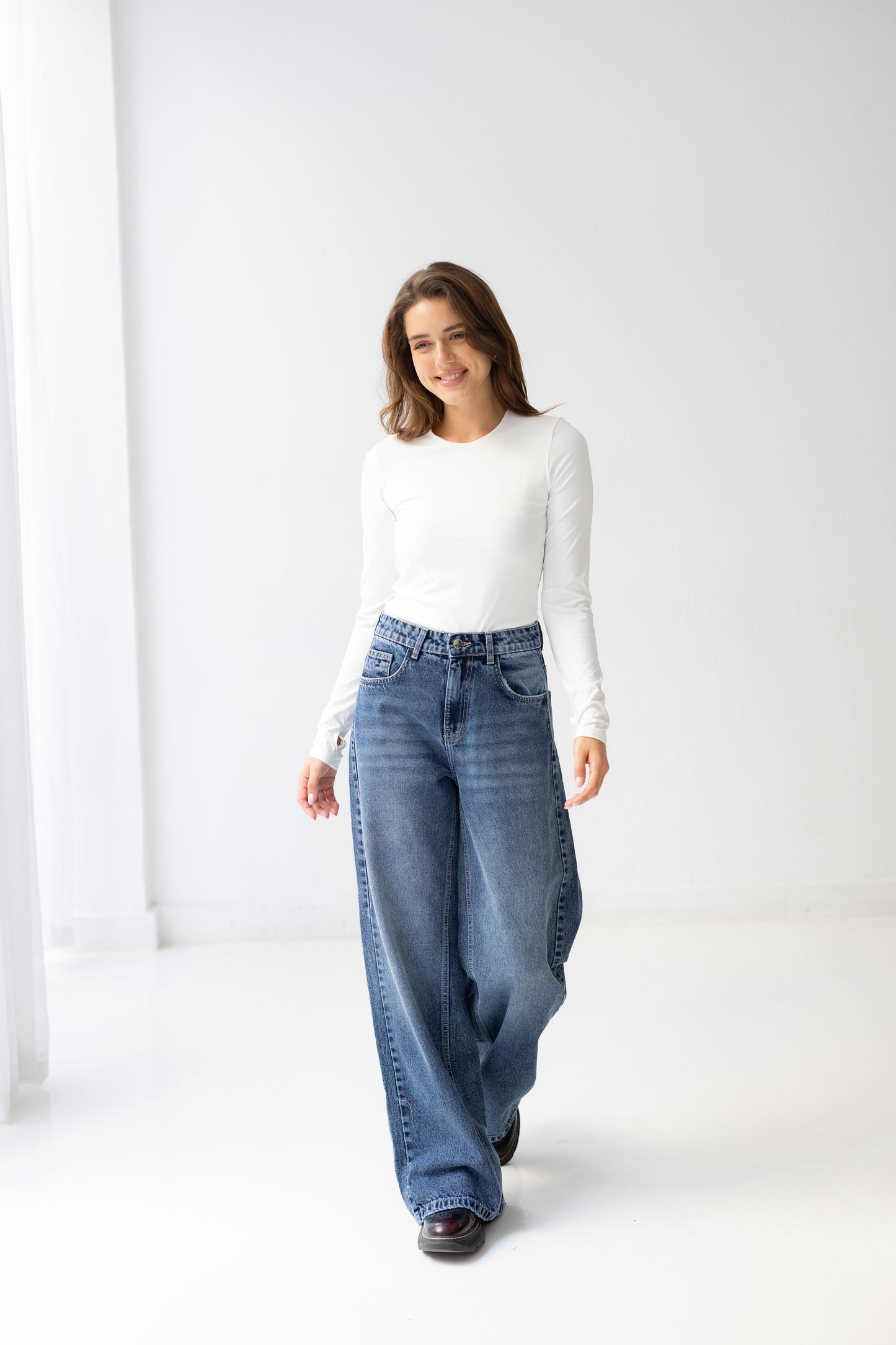 Wide Flow Denim Pants - Vintage Blue
