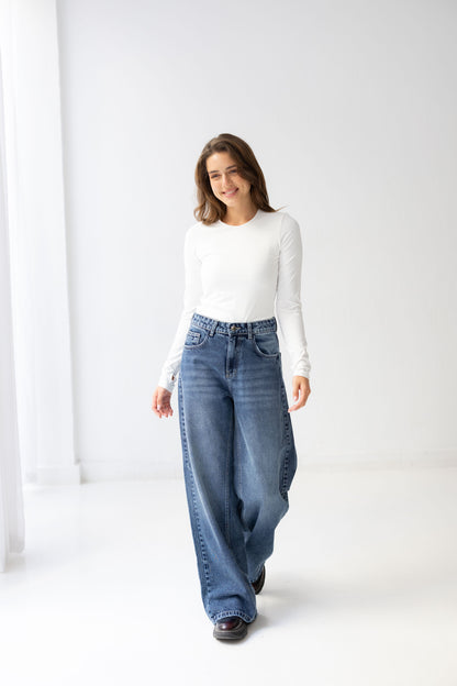 Wide Flow Denim Pants - Vintage Blue