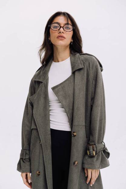 City Girl Trench Coat - Olive
