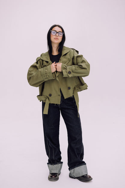 Cropped Trench Jacket - Olive