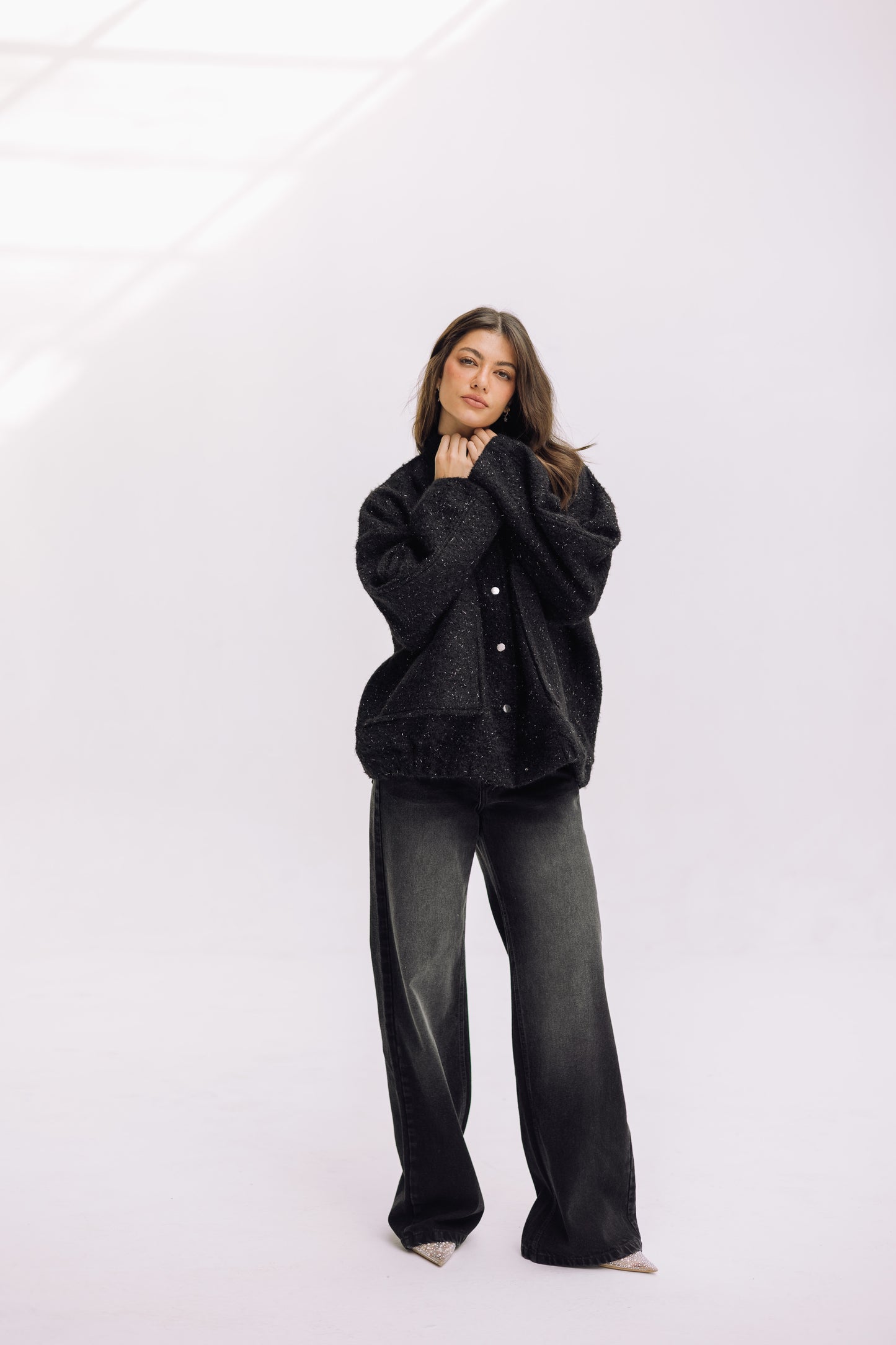 Shimmer Fluff-On Jacket - Black