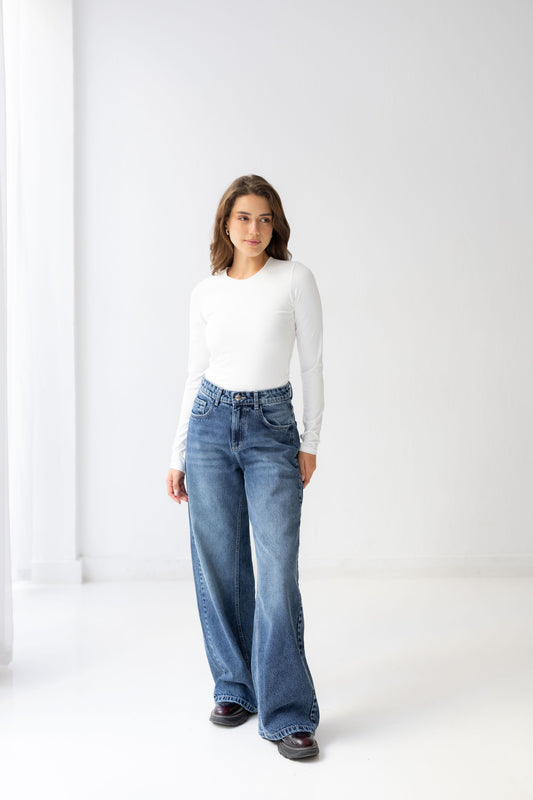 Wide Flow Denim Pants - Vintage Blue