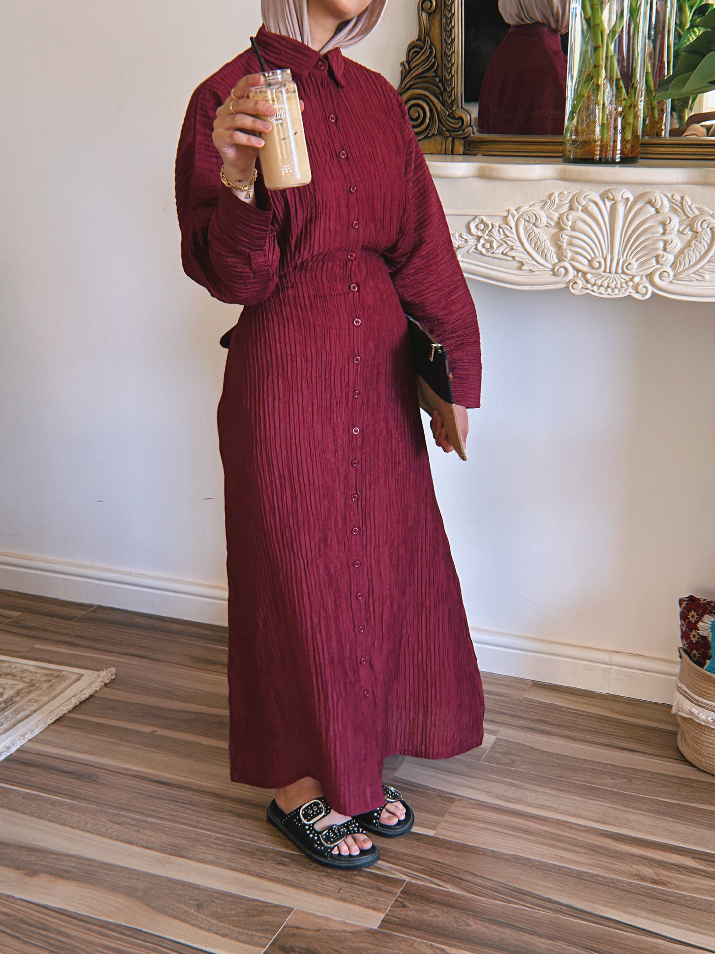 Dreamy Crinkled Dress - Deep Burgundy