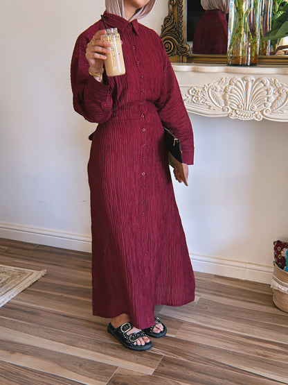 Dreamy Crinkled Dress - Deep Burgundy