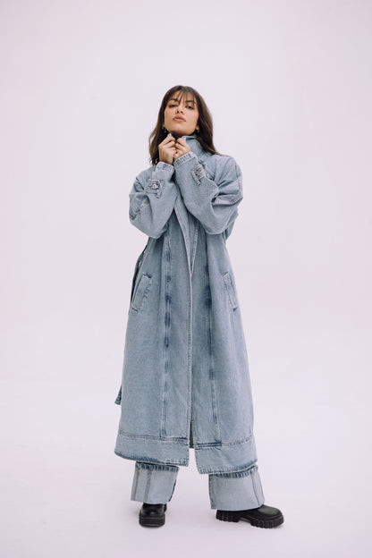 Neat-Fit Denim Coat - Washed Blue