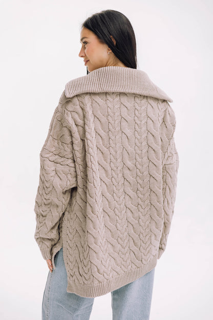 Braided Half-Zip Sweater - Beige