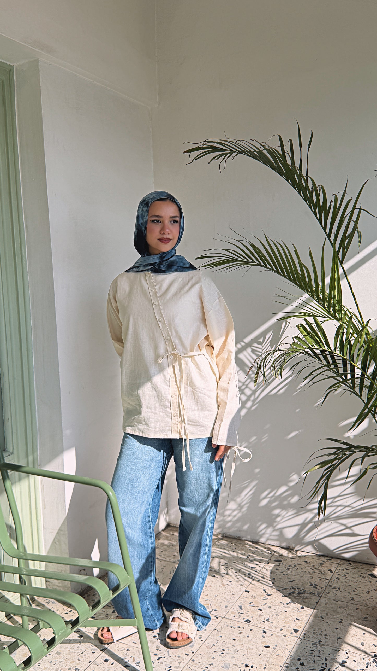 Side Bow Linen Shirt - Cream