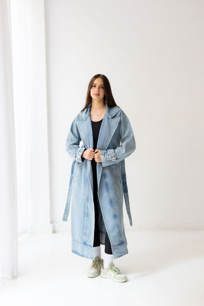 Neat-Fit Denim Coat - Washed Blue