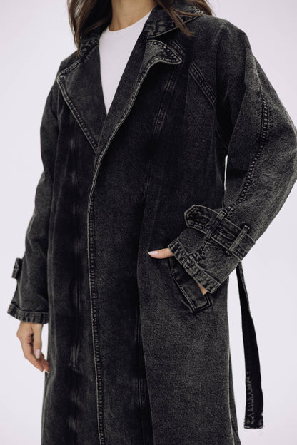 Neat-Fit Denim Coat - Ash Black