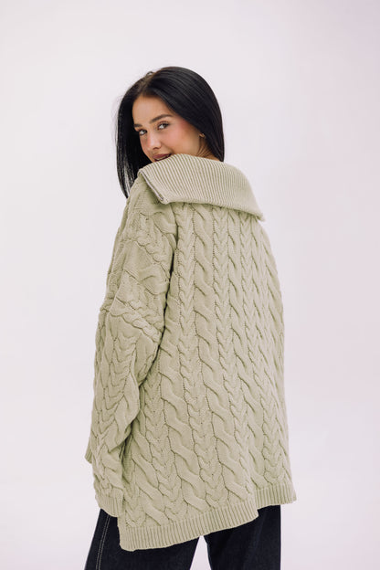 Braided Half-Zip Sweater - Basil