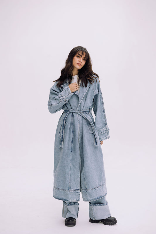 Neat-Fit Denim Coat - Washed Blue