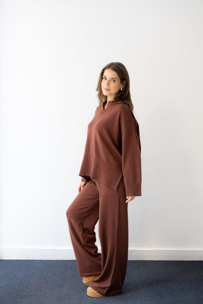 Clouded Warmth Knit Set - Chocolate