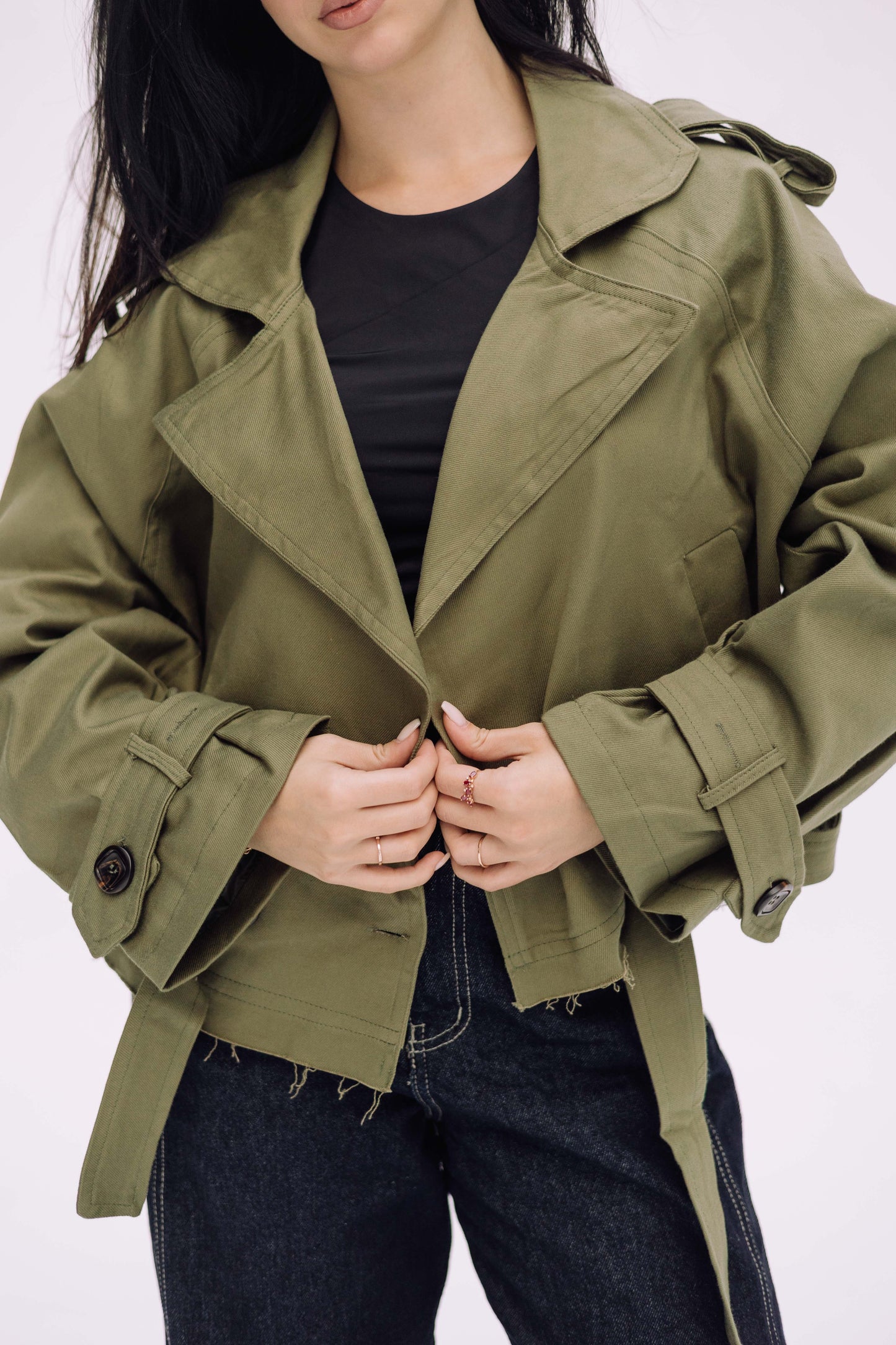 Cropped Trench Jacket - Olive