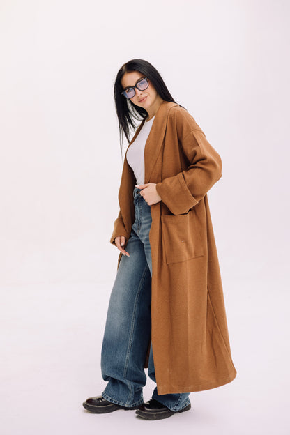 Cardigan Coat - Caramel Brown