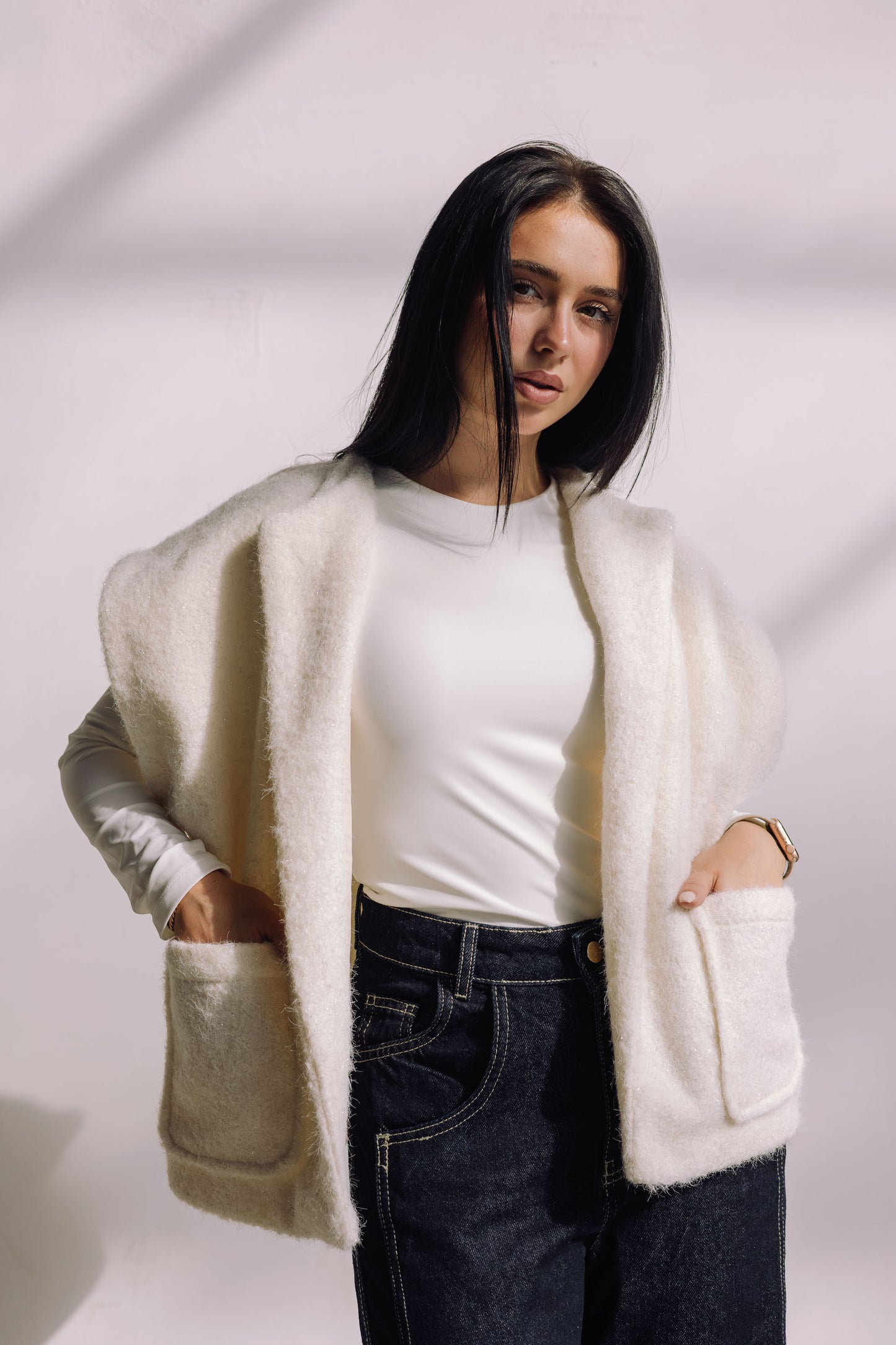 Shimmer Base Edit Vest - Off White