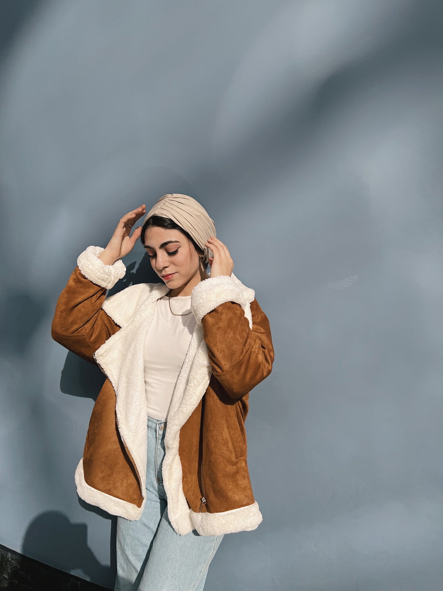 Suedette Shearling Jacket - Camelxwhite