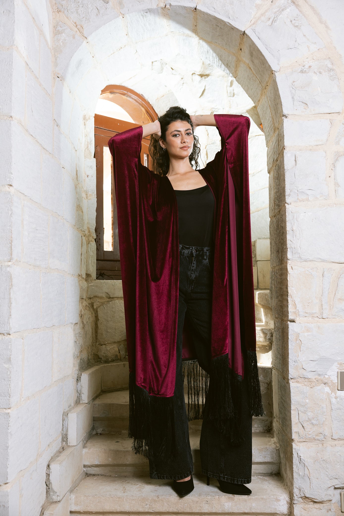 Fringe Edit Kaftan - Burgundy