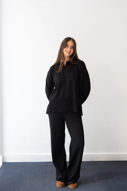 Clouded Warmth Knit Set - Dusty Black