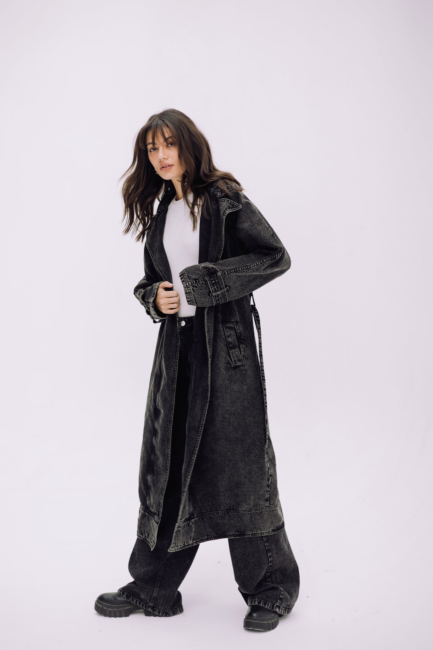 Neat-Fit Denim Coat - Ash Black