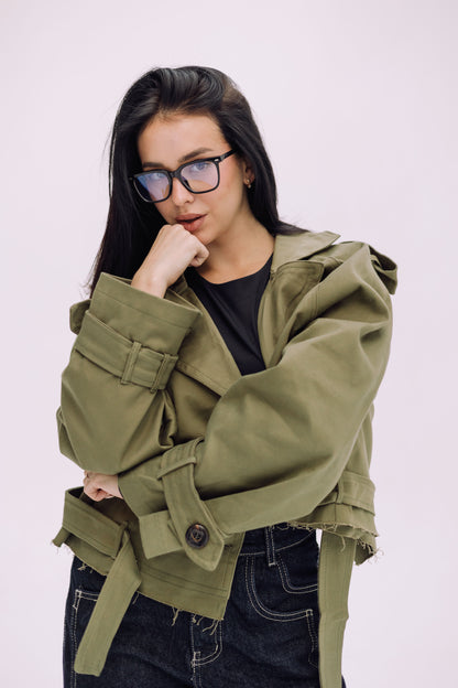 Cropped Trench Jacket - Olive