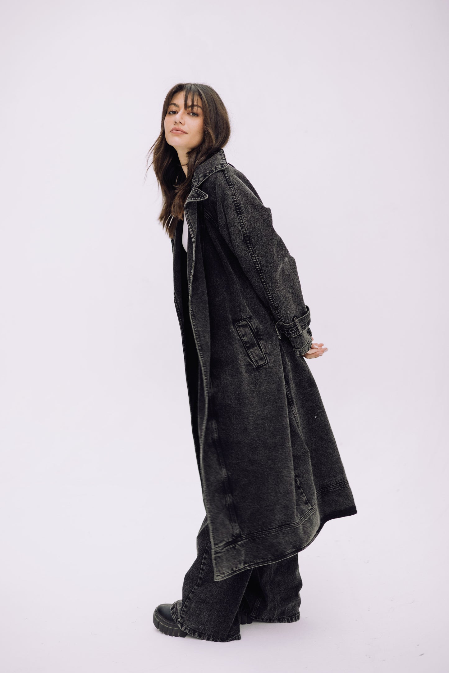 Neat-Fit Denim Coat - Ash Black