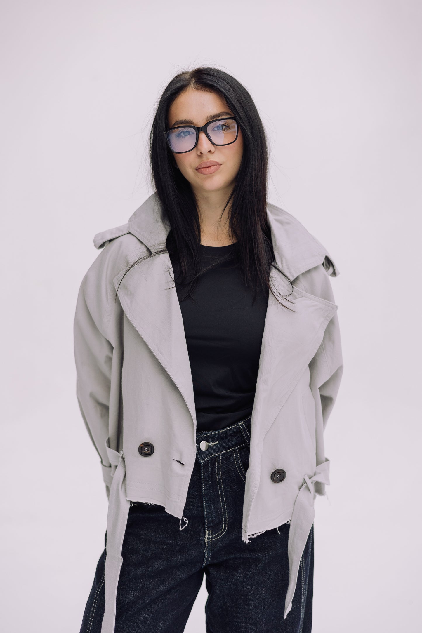 Cropped Trench Jacket - Cadet Grey