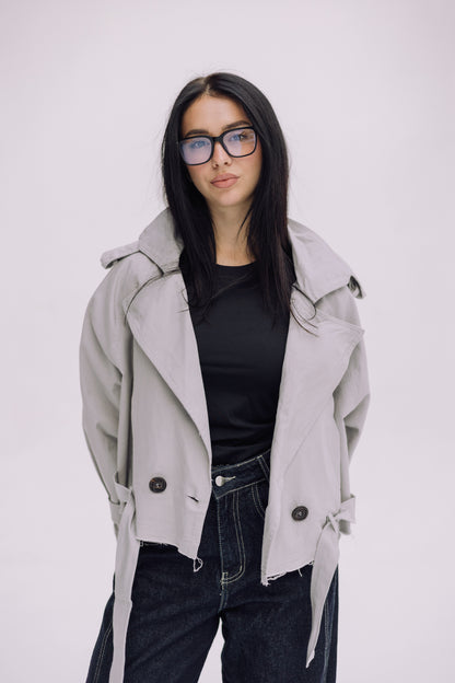 Cropped Trench Jacket - Cadet Grey