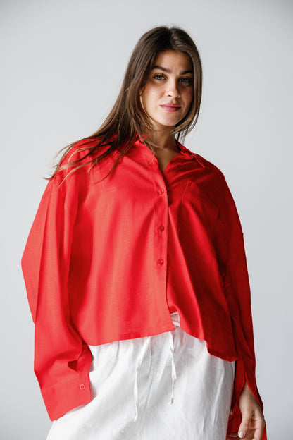 Cropped Shirt - Crimson Red