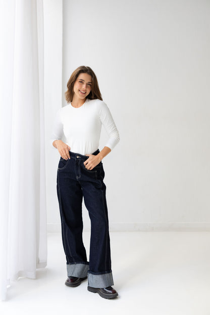 Double Cuff Denim Pants - Indigo