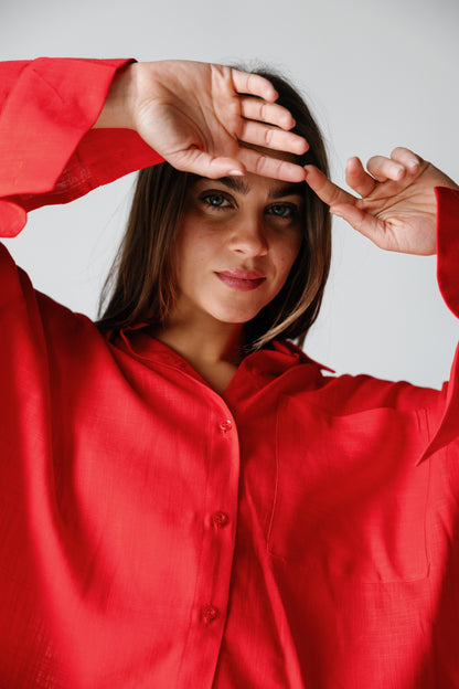 Cropped Shirt - Crimson Red