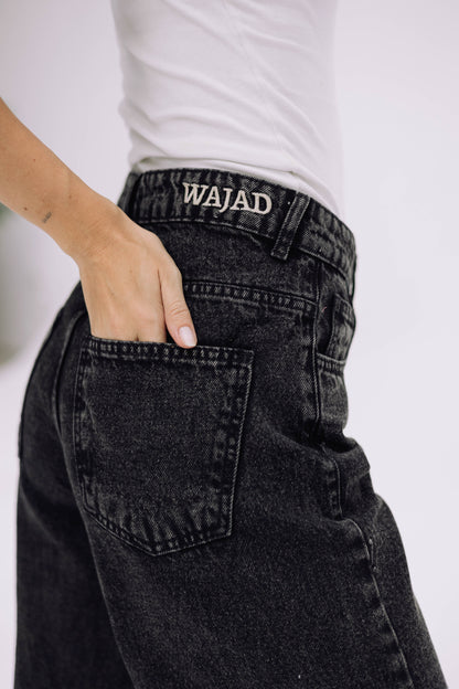 Wide Flow Denim Pants - Ash Black