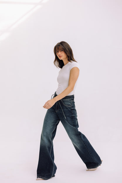 Elevated Belted Denim - Smoky Blue