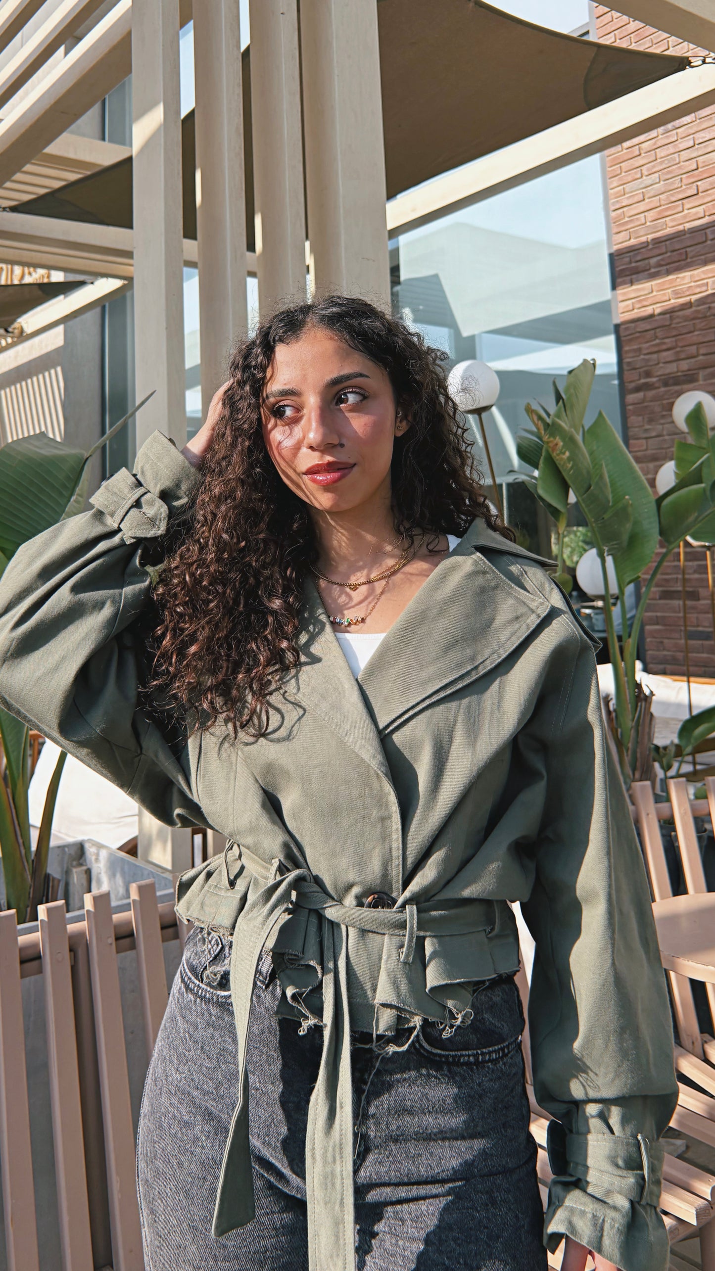 Cropped Trench Jacket - Olive