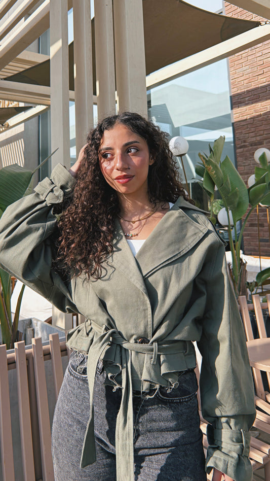 Cropped Trench Jacket - Olive