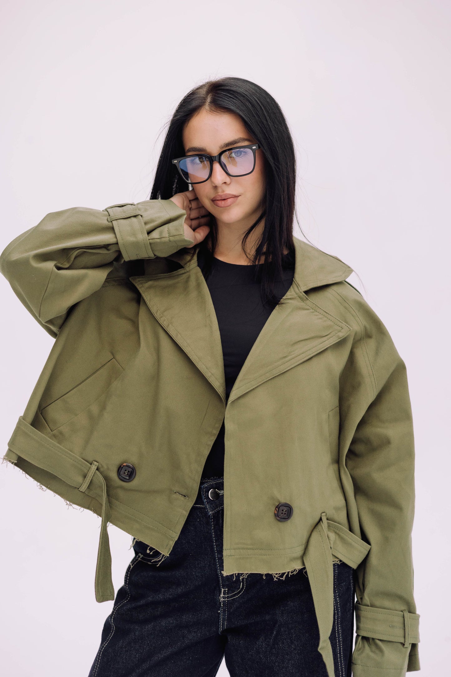 Cropped Trench Jacket - Olive